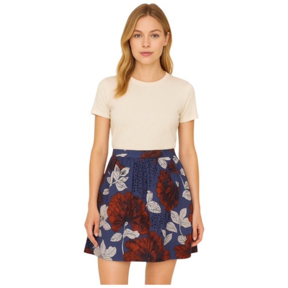 Edme & Esyllte Anthropologie Small Blue Printed A Line Mini Skirt